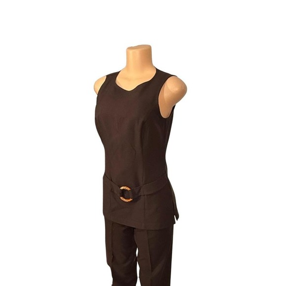 A-List Women's Brown Sleeveless Top with Belt and Matching Dress Pants Set - Picture 4 of 5